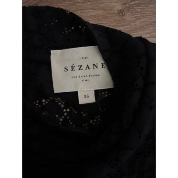NWOT Sezane Taori Blouse - Black Lace Long Sleeve - Picture 5 of 5